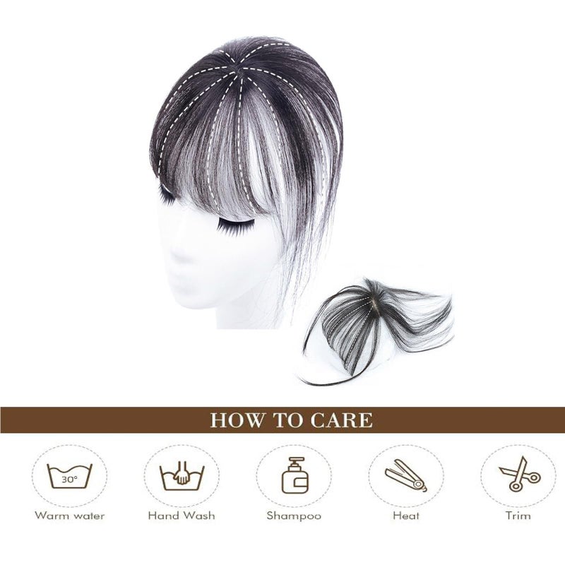 Funyn Clip in Bangs Synthetic Hair Air Bangs for Women Fake Bangs Wispy Bangs Fringe Hair Extensions Hairpieces Curved bangs for Daily Wear (Black Brown) - Image 3